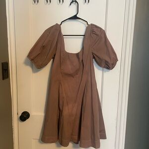 STAUD Brown MINI Puff Sleeve Dress